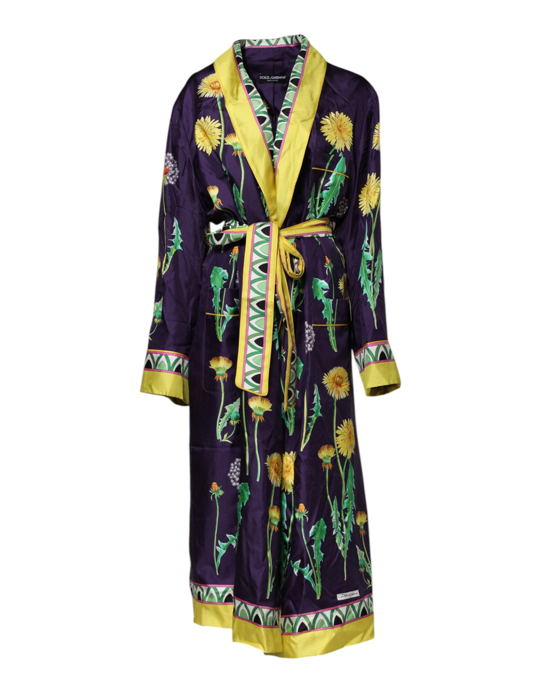 Women’s Dolce & Gabbana Blue Floral Print Silk Long Sleeves Wrap Robe