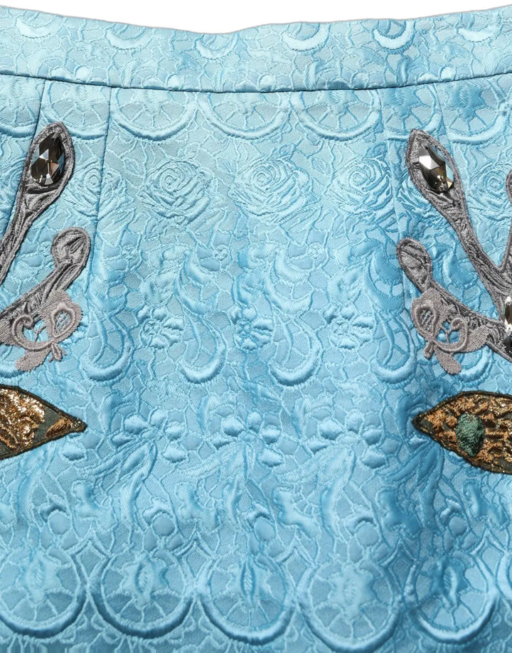 Women’s Dolce &amp; Gabbana Blue Jacquard Embroidered A-line Midi Skirt