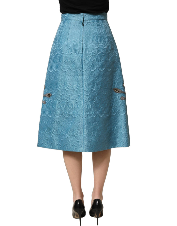 Women’s Dolce &amp; Gabbana Blue Jacquard Embroidered A-line Midi Skirt