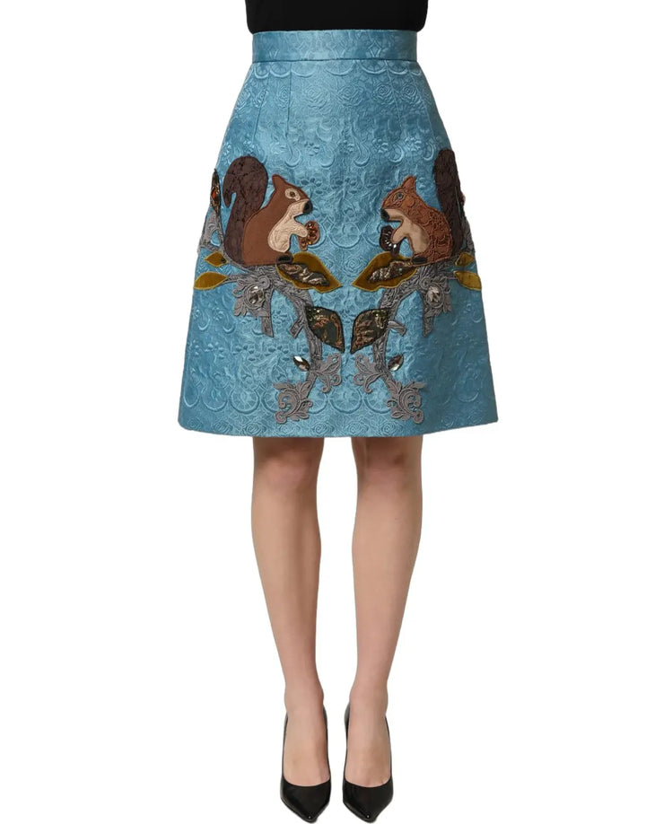 Women’s Dolce &amp; Gabbana Blue Jacquard Embroidered A-line Skirt
