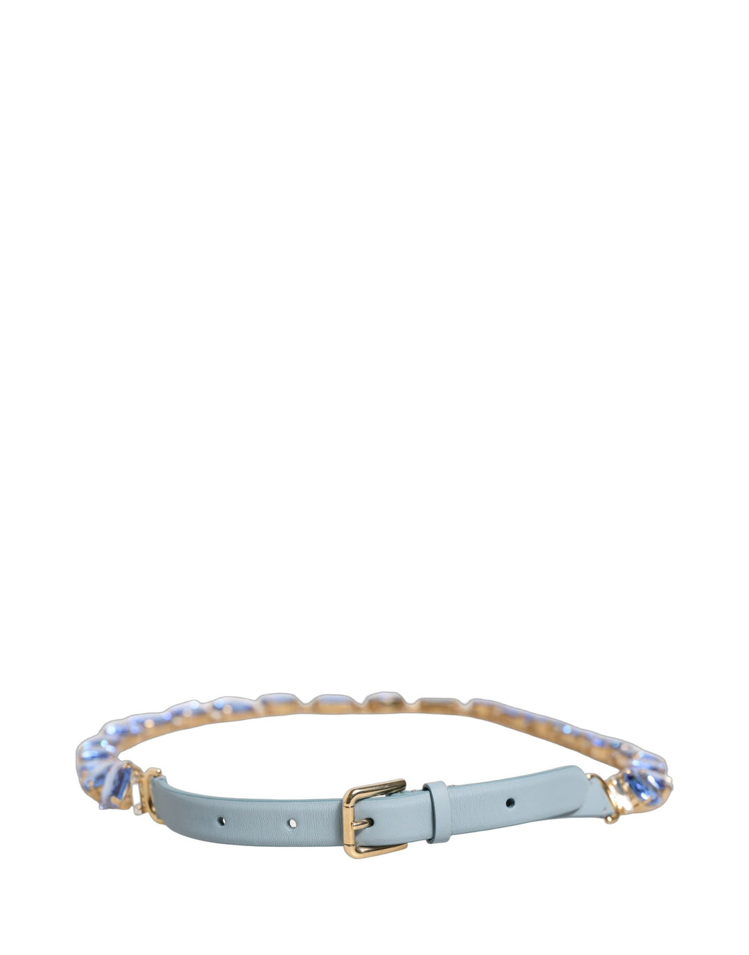 Women’s Dolce &amp; Gabbana Blue Leather Crystal Chain Embellished Belt