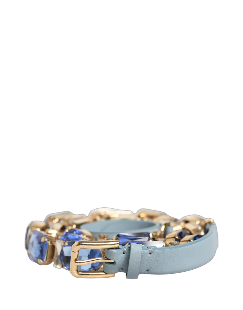 Women’s Dolce & Gabbana Blue Leather Crystal Chain Embellished Belt