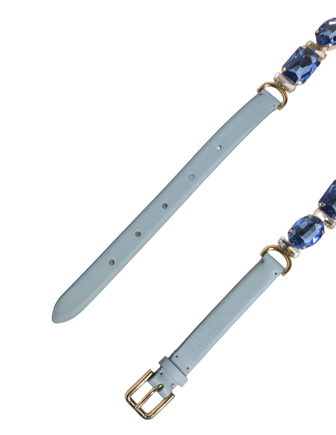 Women’s Dolce &amp; Gabbana Blue Leather Crystal Chain Embellished Belt