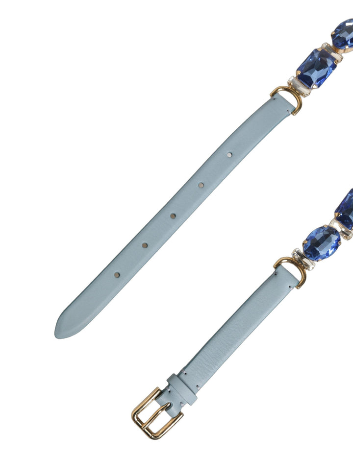 Women’s Dolce &amp; Gabbana Blue Leather Crystal Chain Embellished Belt