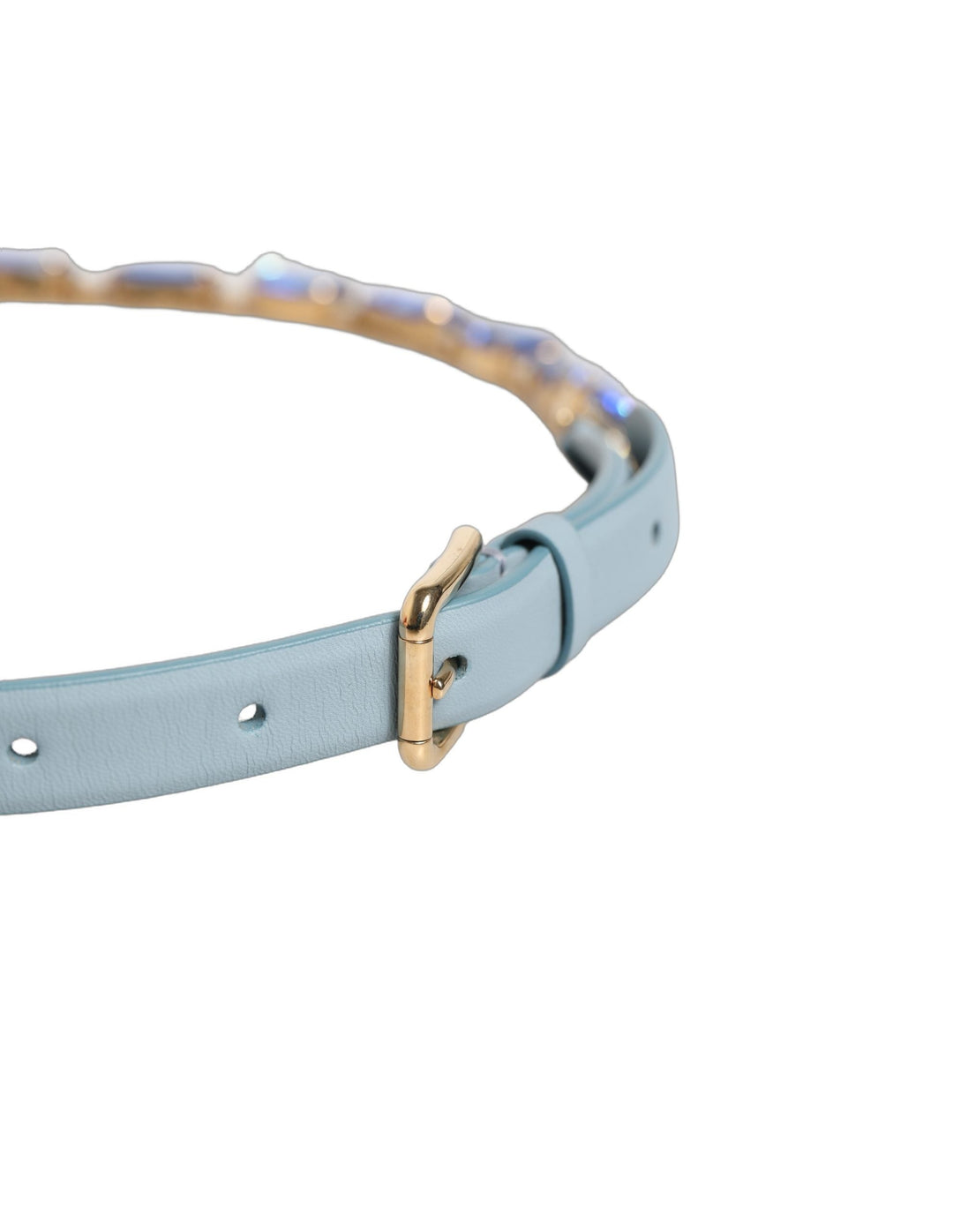 Women’s Dolce &amp; Gabbana Blue Leather Crystal Chain Embellished Belt