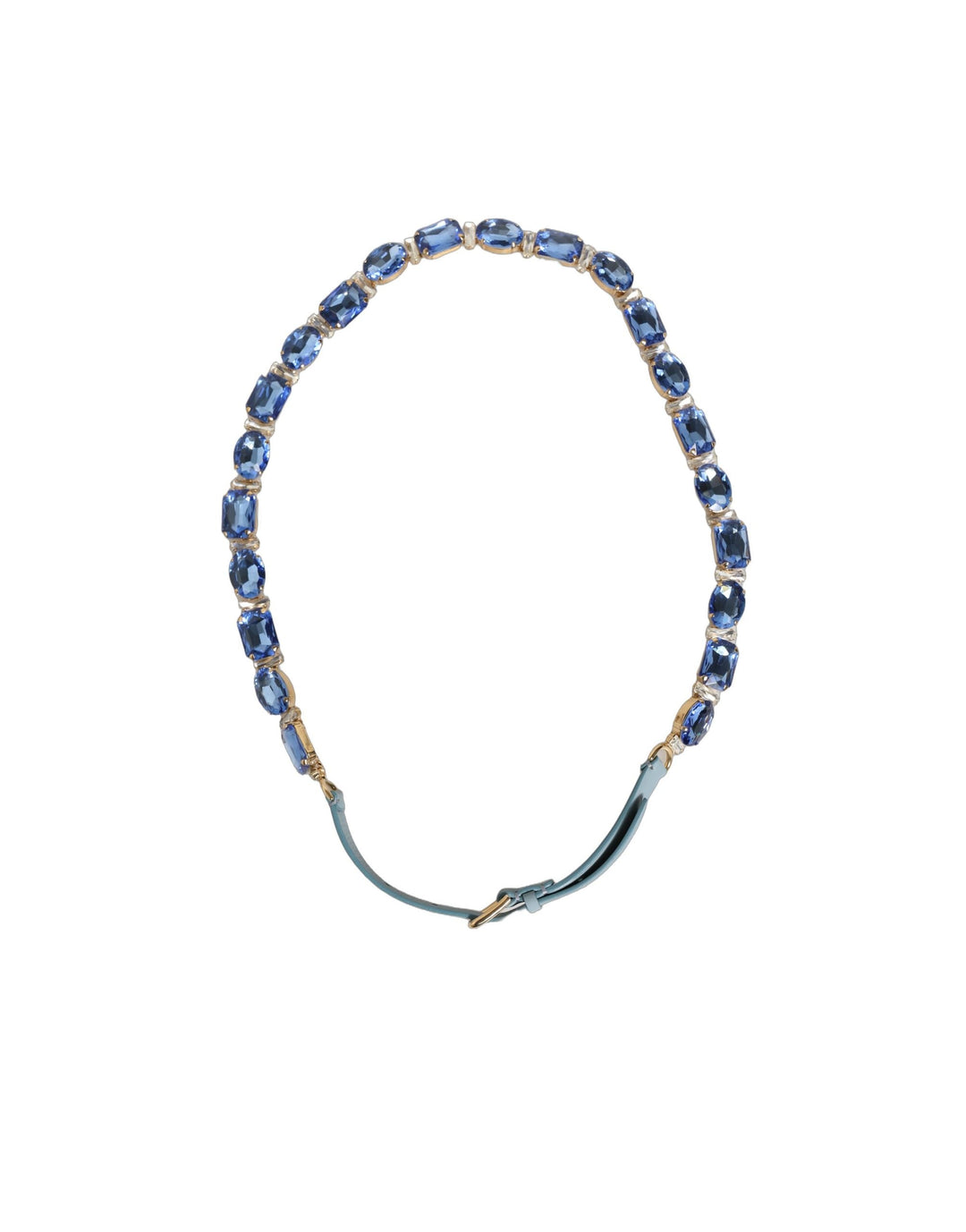Women’s Dolce &amp; Gabbana Blue Leather Crystal Chain Embellished Belt