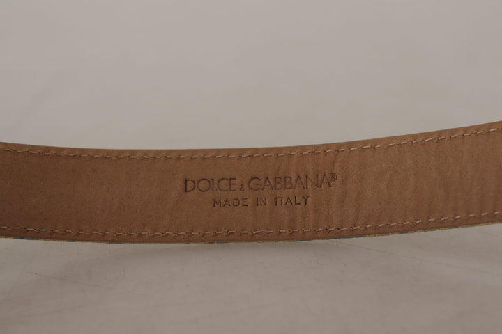 Women’s Dolce &amp; Gabbana Blue Leather Jacquard Embossed Gold Metal Buckle Belt