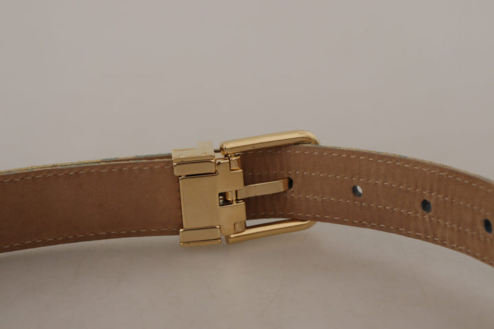 Women’s Dolce &amp; Gabbana Blue Leather Jacquard Embossed Gold Metal Buckle Belt