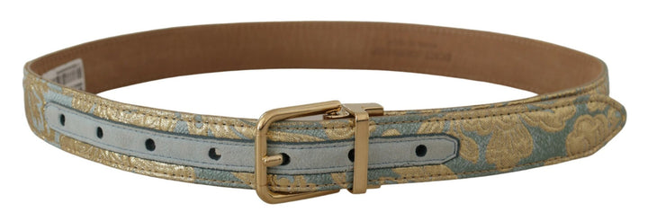 Women’s Dolce &amp; Gabbana Blue Leather Jacquard Embossed Gold Metal Buckle Belt