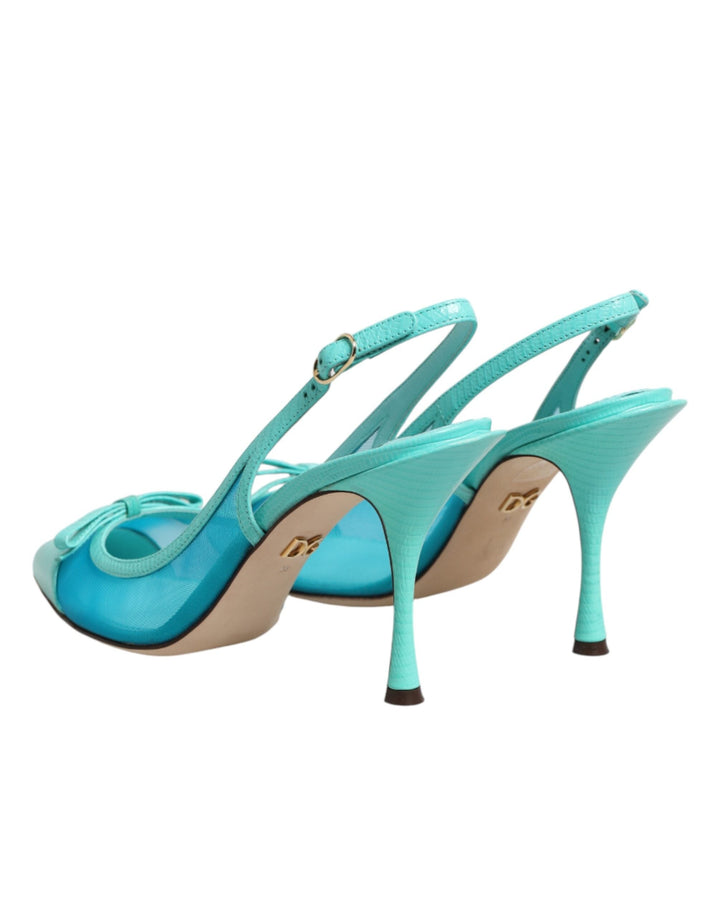 Women’s Dolce &amp; Gabbana Blue Leather Mesh Heels Slingback Shoes