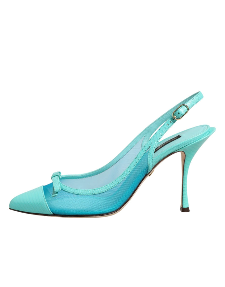 Women’s Dolce &amp; Gabbana Blue Leather Mesh Heels Slingback Shoes