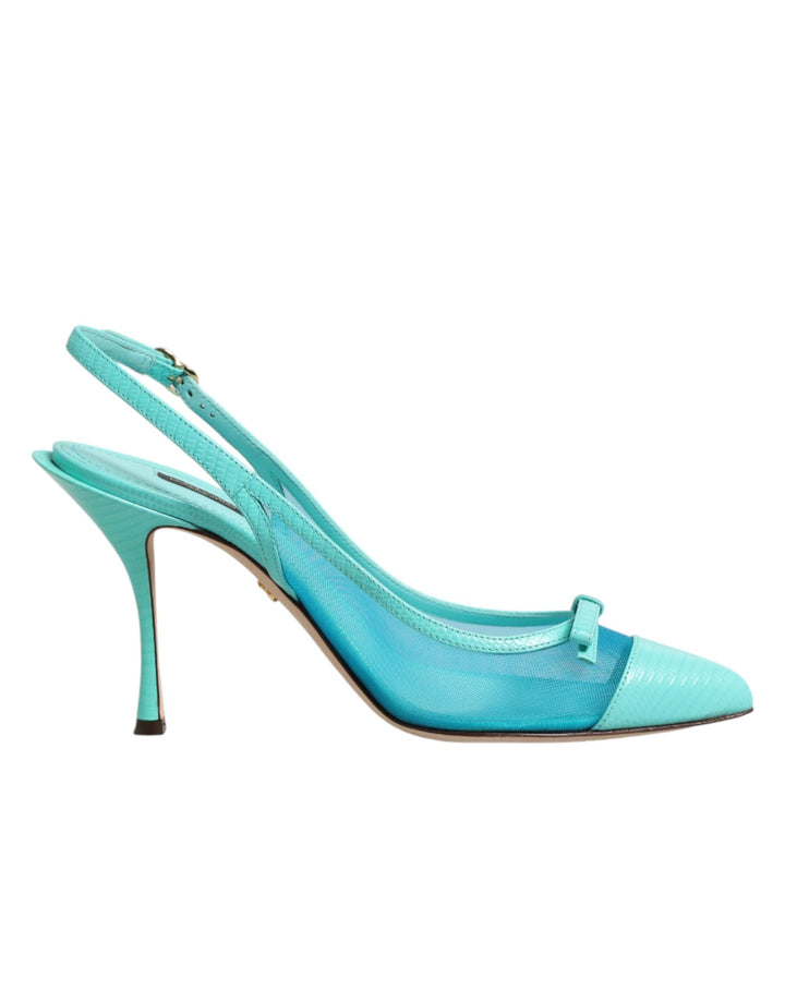 Women’s Dolce &amp; Gabbana Blue Leather Mesh Heels Slingback Shoes