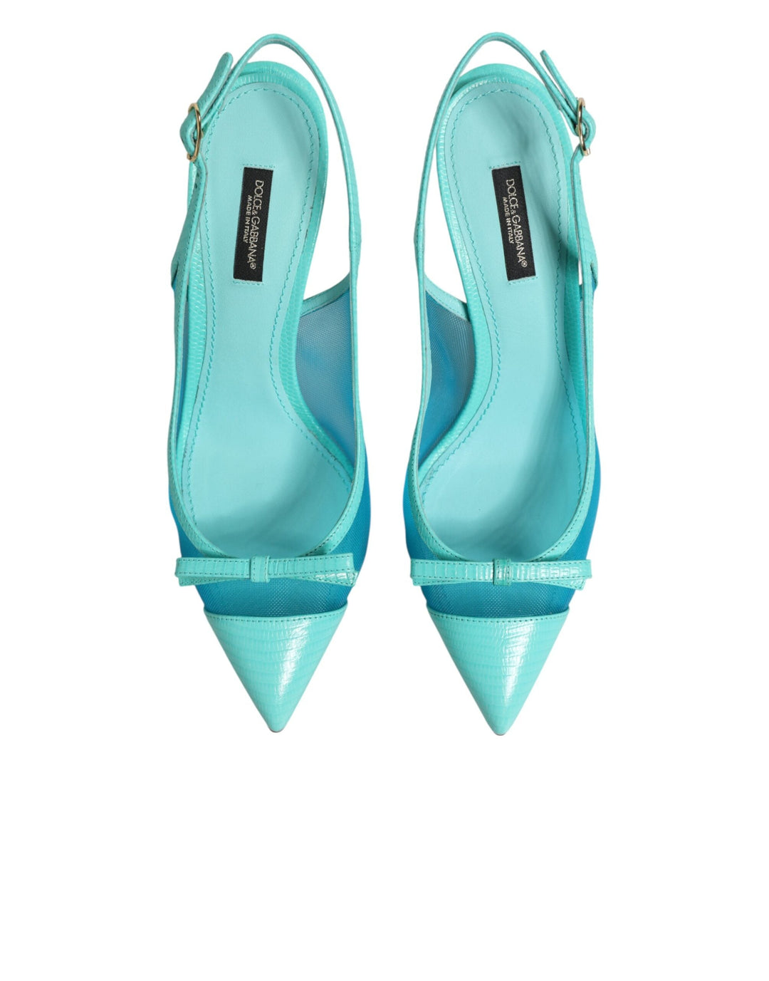 Women’s Dolce &amp; Gabbana Blue Leather Mesh Heels Slingback Shoes