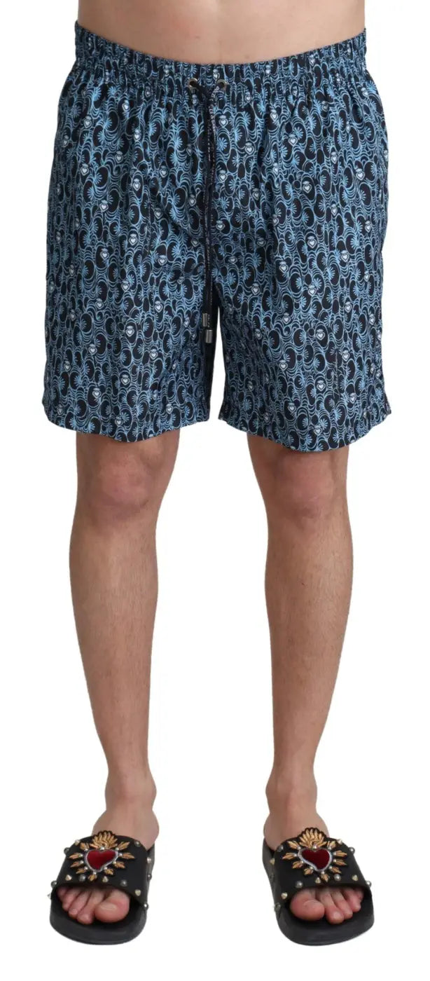 Women’s Dolce &amp; Gabbana Blue Patterned Print Beachwear Shorts Swimwear