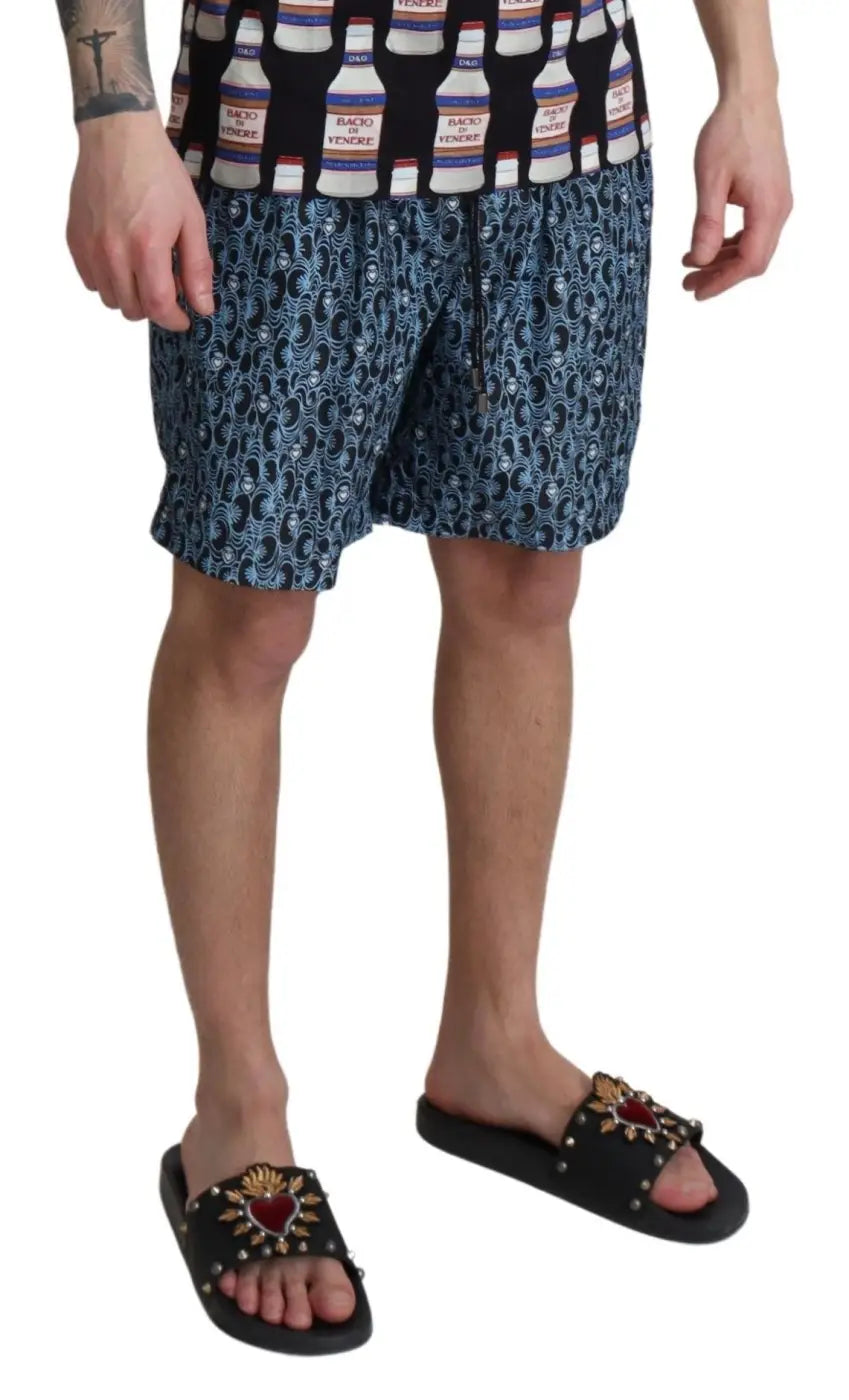 Women’s Dolce &amp; Gabbana Blue Patterned Print Beachwear Shorts Swimwear