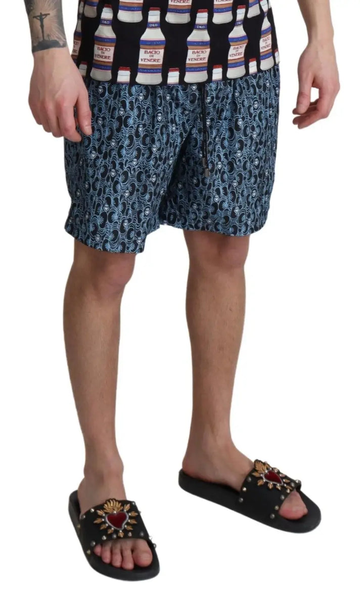 Women’s Dolce &amp; Gabbana Blue Patterned Print Beachwear Shorts Swimwear