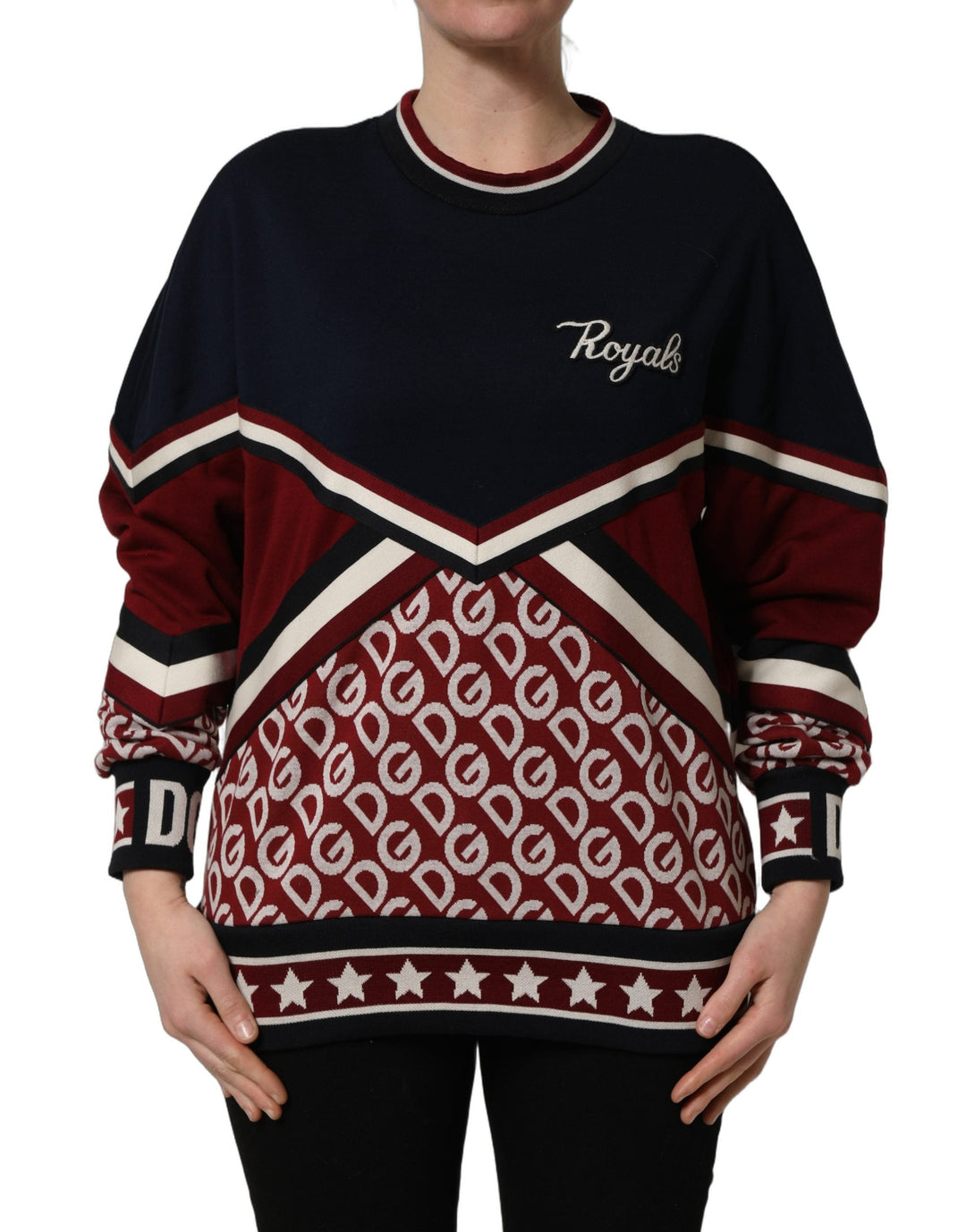Women’s Dolce &amp; Gabbana Blue Red Paneled ?Royals’ Patch Sweatshirt Sweater