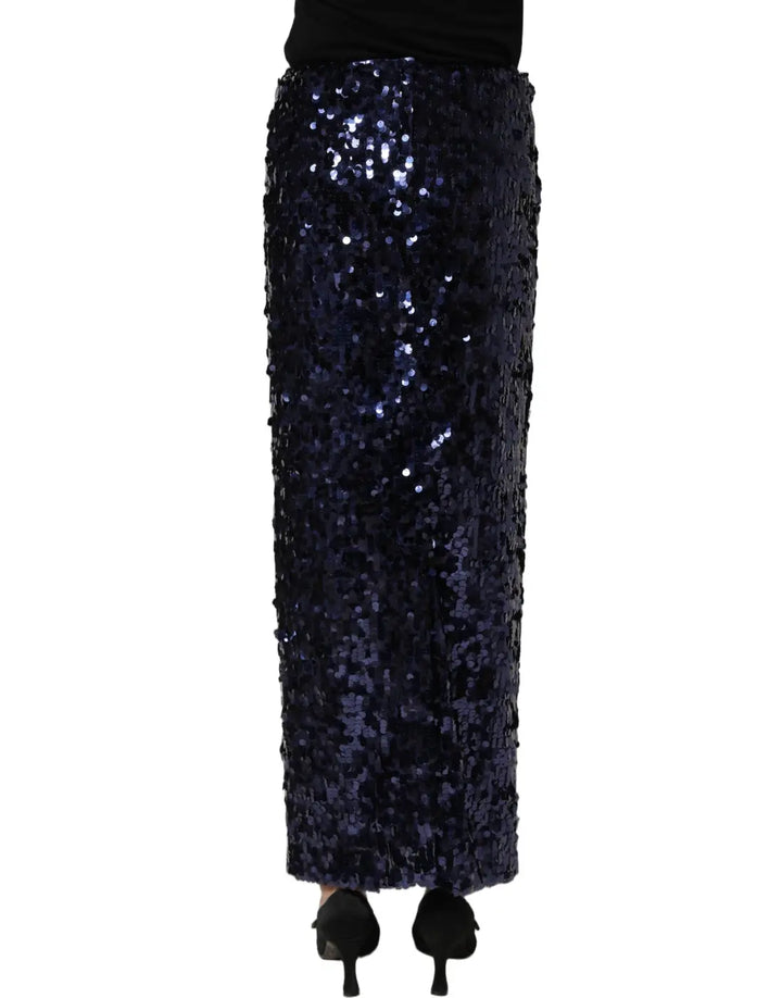 Women’s Dolce &amp; Gabbana Blue Sequin High Waist Pencilcut Midi Skirt