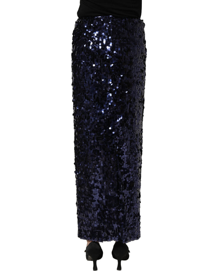 Women’s Dolce &amp; Gabbana Blue Sequin High Waist Pencilcut Midi Skirt