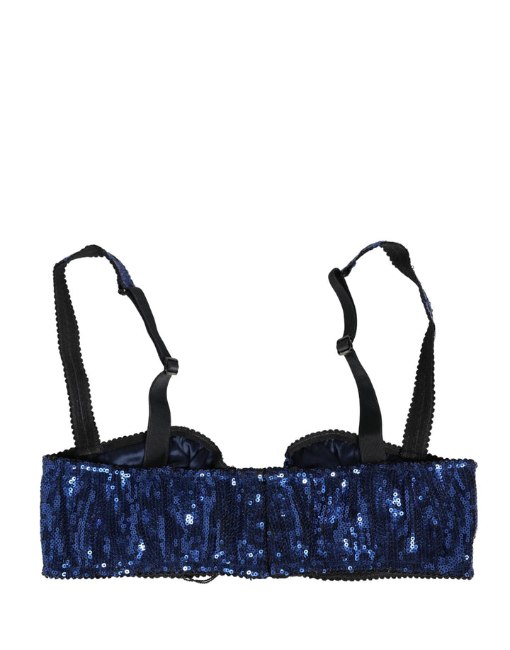 Women’s Dolce &amp; Gabbana Blue Sequined Nyon Balconnet Bra Underwear