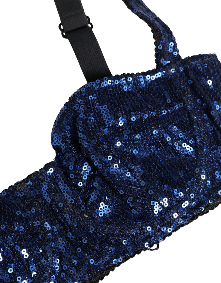 Women’s Dolce &amp; Gabbana Blue Sequined Nyon Balconnet Bra Underwear