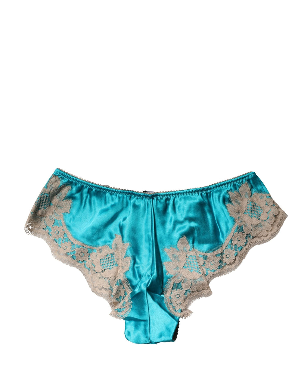 Women’s Dolce & Gabbana Blue Silk Satin Floral Lace Panty Brief Underwear