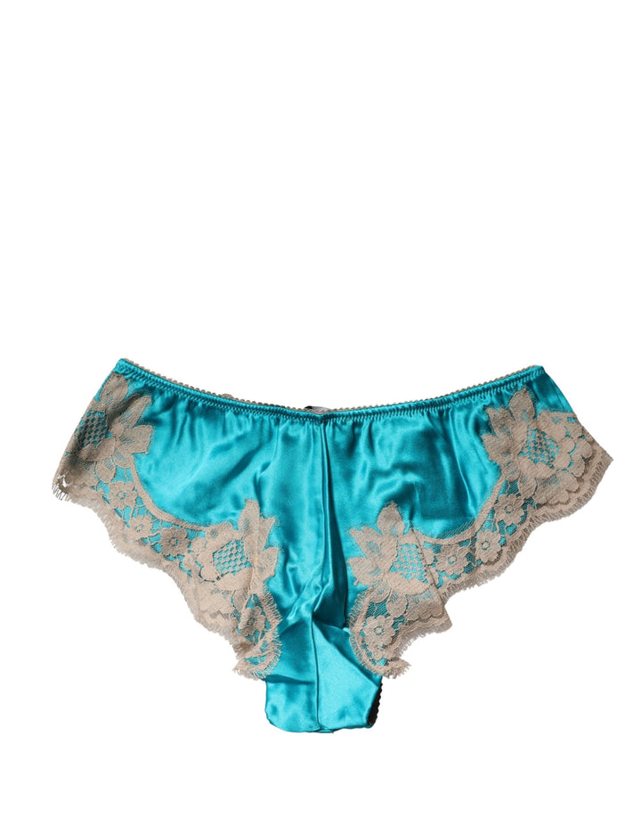 Women’s Dolce &amp; Gabbana Blue Silk Satin Floral Lace Panty Brief Underwear