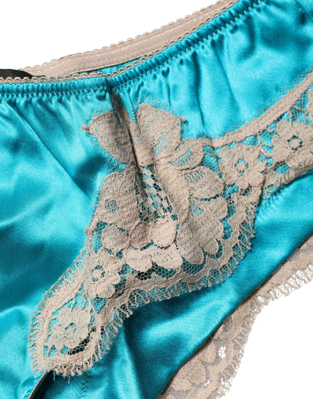 Women’s Dolce &amp; Gabbana Blue Silk Satin Floral Lace Panty Brief Underwear