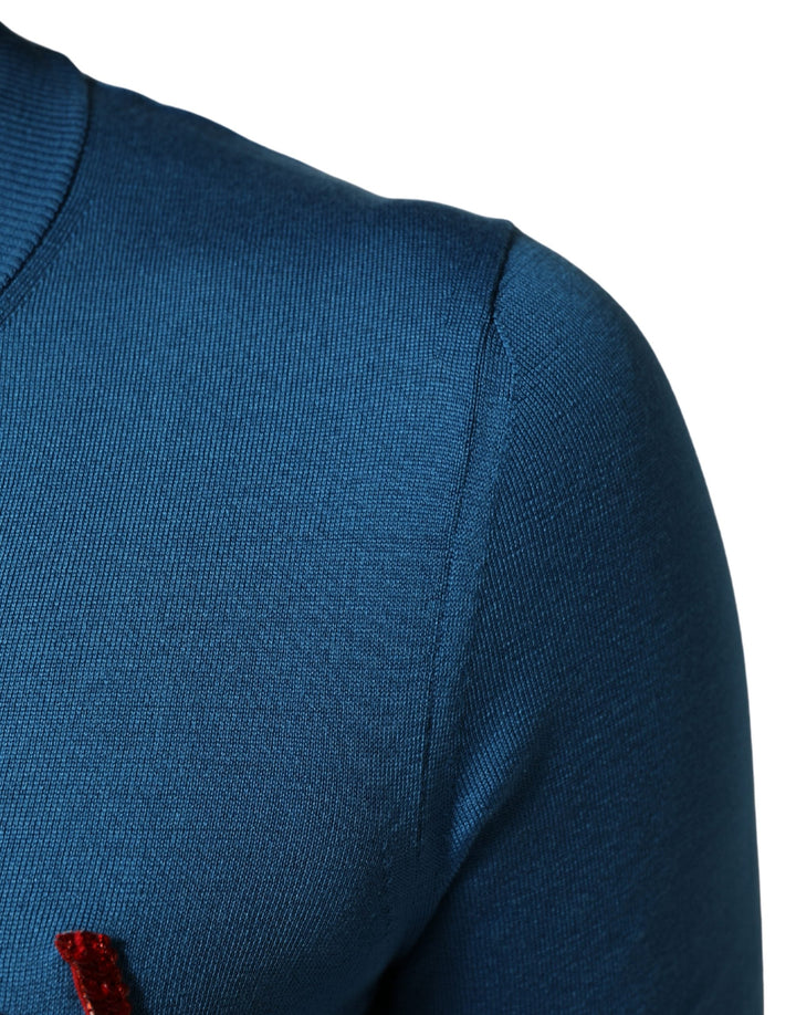 Women’s Dolce &amp; Gabbana Blue Silk Sequined Crewneck Pullover Sweater