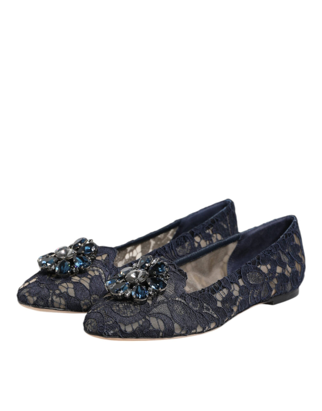 Women’s Dolce &amp; Gabbana Blue Taormina Lace Crystals Flats Shoes