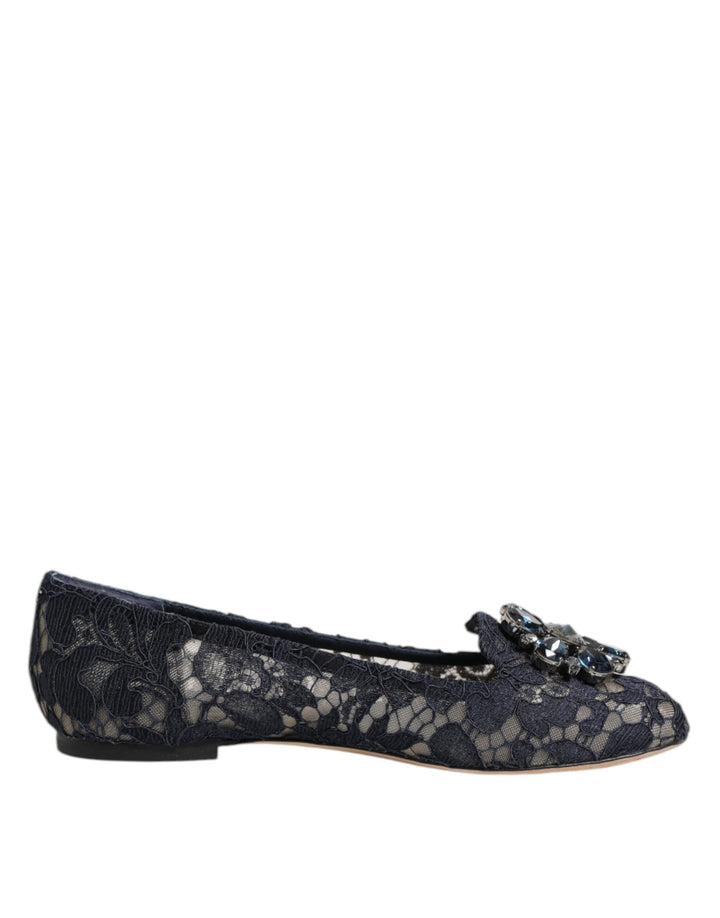 Women’s Dolce &amp; Gabbana Blue Taormina Lace Crystals Flats Shoes