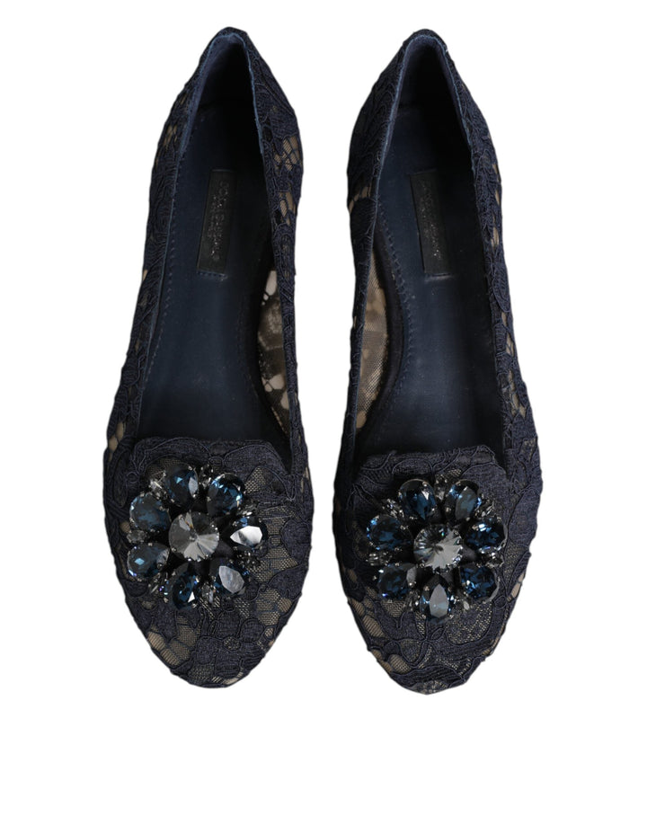 Women’s Dolce &amp; Gabbana Blue Taormina Lace Crystals Flats Shoes