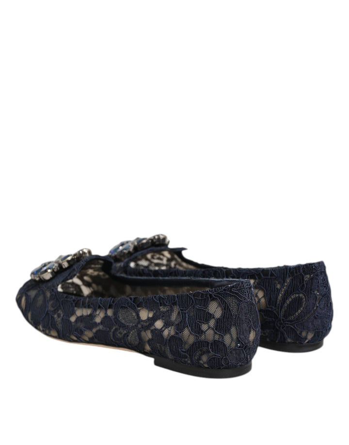 Women’s Dolce &amp; Gabbana Blue Taormina Lace Crystals Flats Shoes