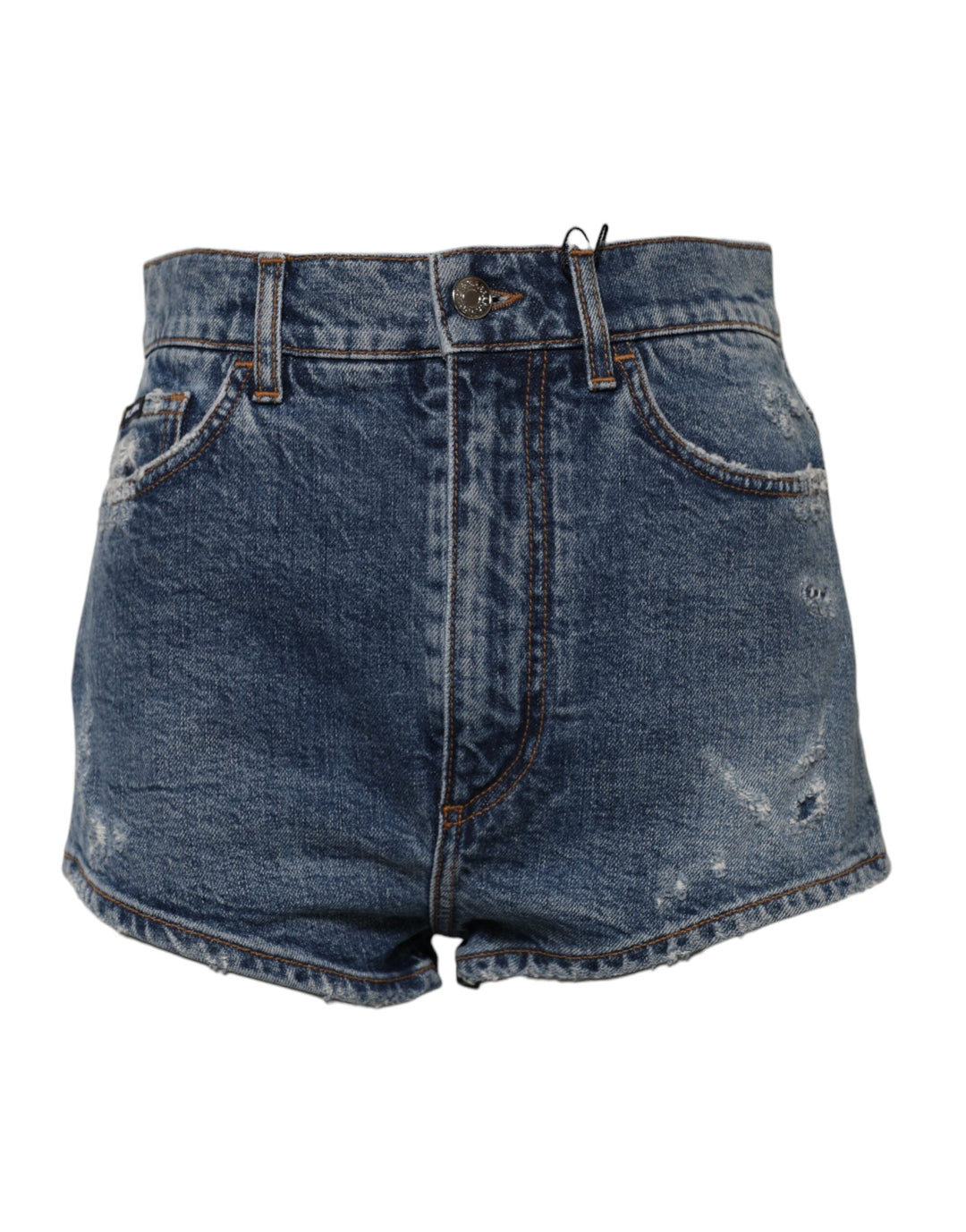 Women’s Dolce &amp; Gabbana Blue Tattered Denim Cotton Hot Pants Shorts