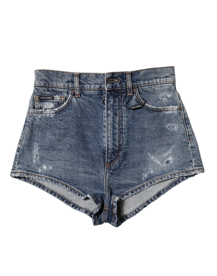 Women’s Dolce &amp; Gabbana Blue Tattered Denim Cotton Hot Pants Shorts