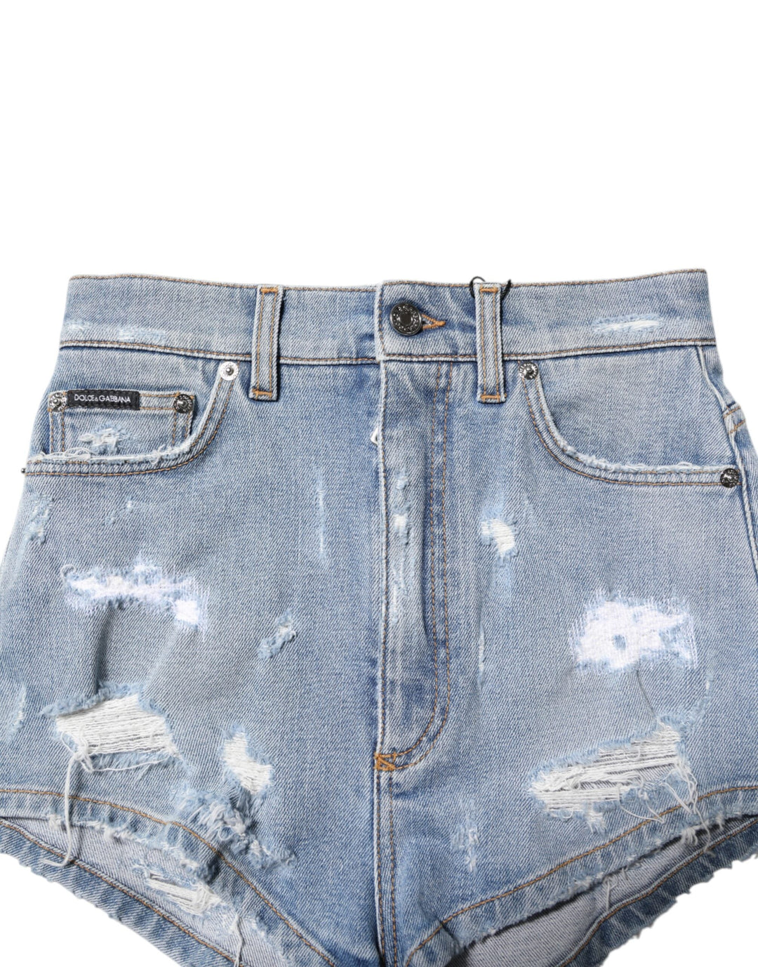 Women’s Dolce &amp; Gabbana Blue Tattered Denim Cotton Hot Pants Shorts