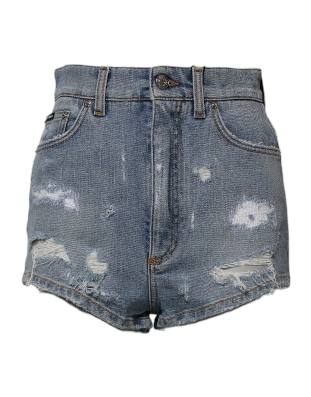 Women’s Dolce & Gabbana Blue Tattered Denim Cotton Hot Pants Shorts
