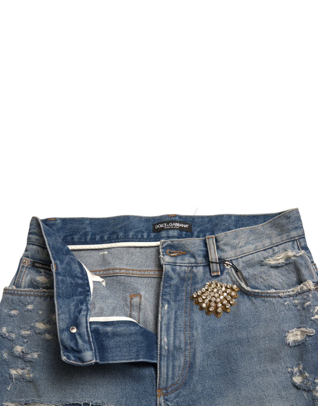Women’s Dolce &amp; Gabbana Blue Tattered Embellished Bermuda Shorts