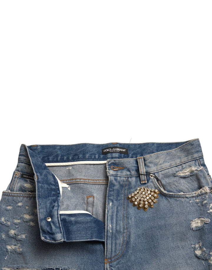 Women’s Dolce &amp; Gabbana Blue Tattered Embellished Bermuda Shorts