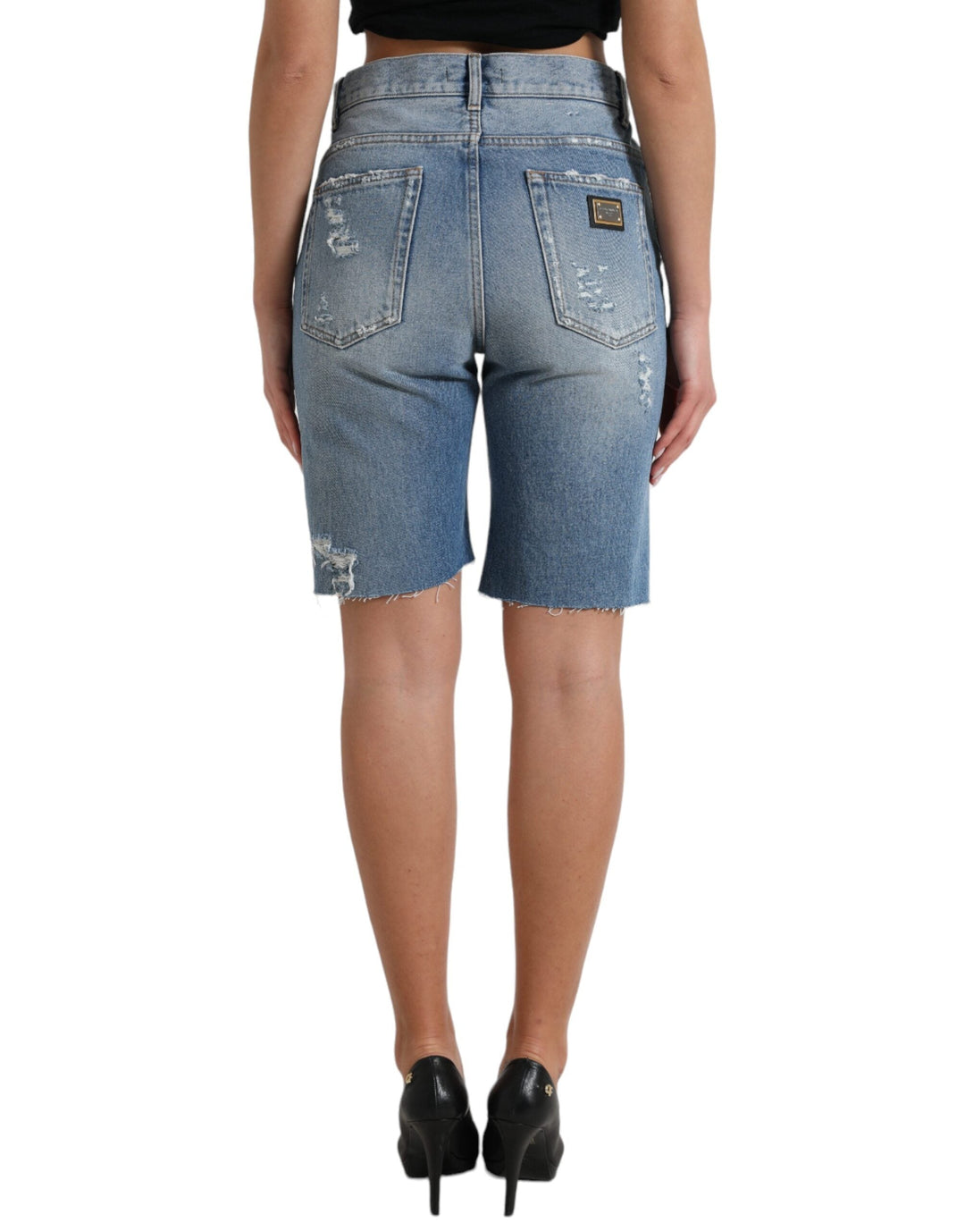 Women’s Dolce &amp; Gabbana Blue Tattered Embellished Bermuda Shorts