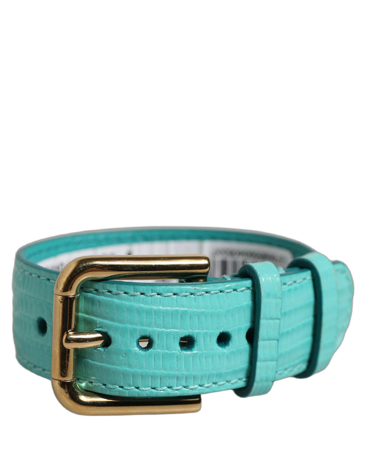 Women’s Dolce &amp; Gabbana Blue Textured Leather Gold Buckle Belt Strap Bracelet