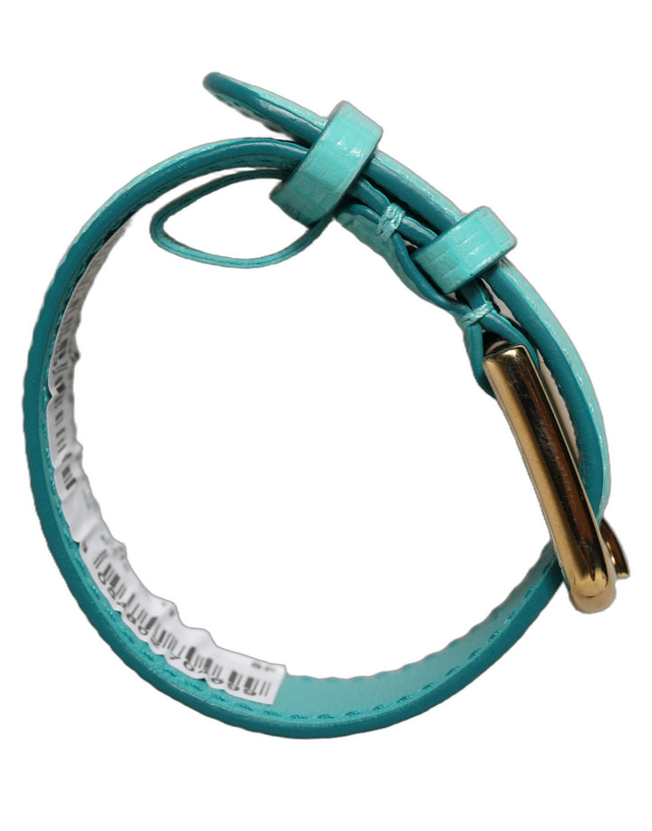 Women’s Dolce &amp; Gabbana Blue Textured Leather Gold Buckle Belt Strap Bracelet