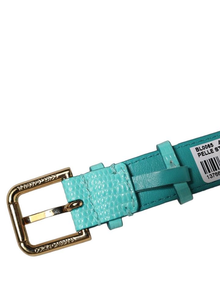 Women’s Dolce &amp; Gabbana Blue Textured Leather Gold Buckle Belt Strap Bracelet
