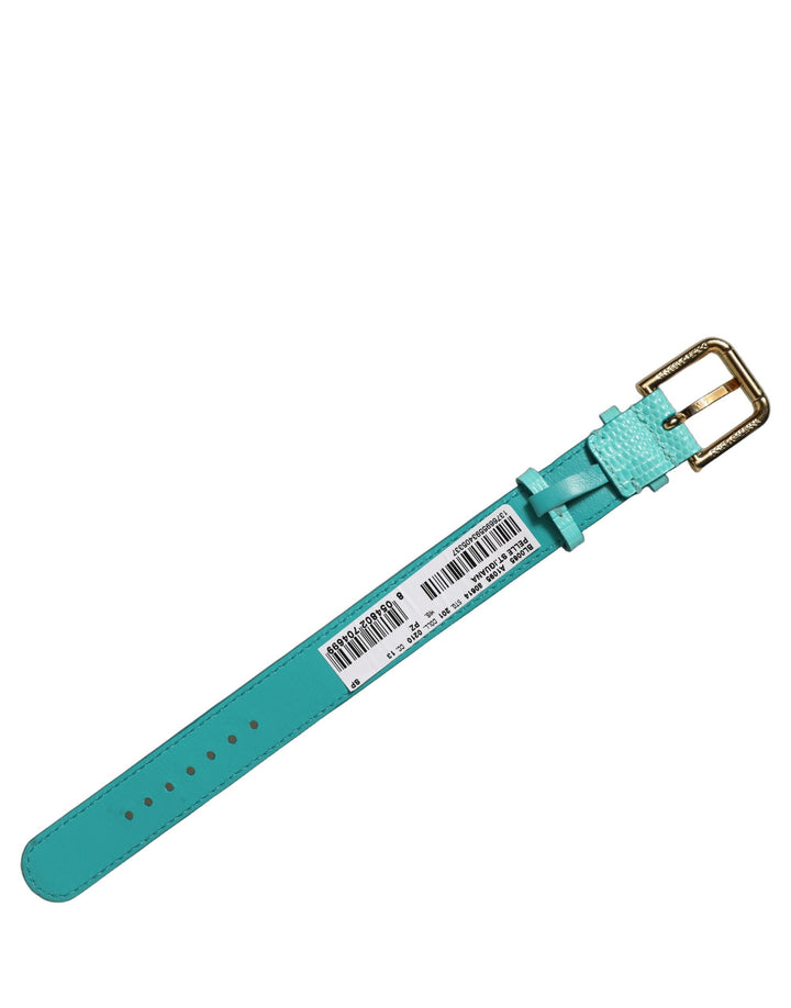 Women’s Dolce &amp; Gabbana Blue Textured Leather Gold Buckle Belt Strap Bracelet