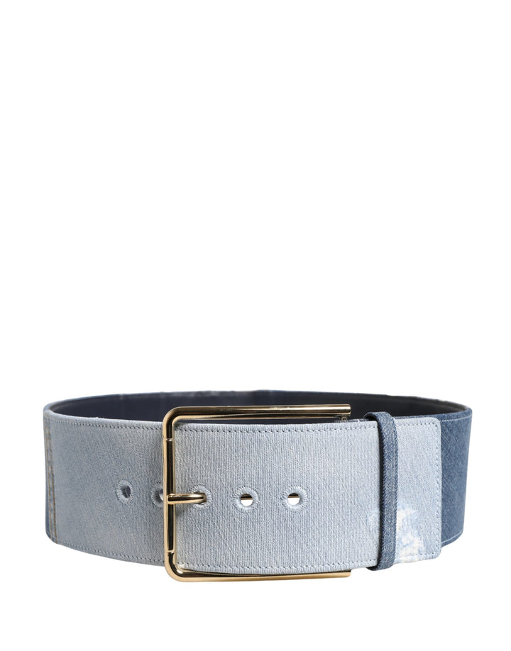 Women’s Dolce &amp; Gabbana Blue Two Tone Denim Gold Metal Buckle Belt