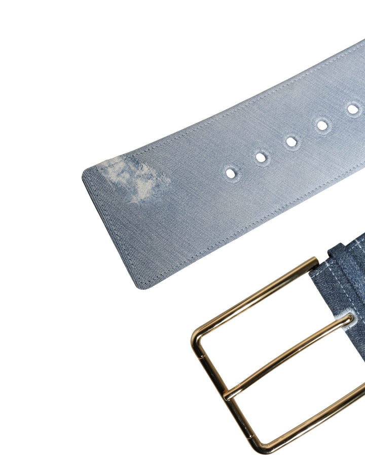 Women’s Dolce &amp; Gabbana Blue Two Tone Denim Gold Metal Buckle Belt