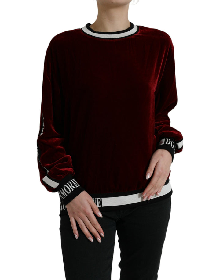 Women’s Dolce &amp; Gabbana Bordeaux Velvet Round Neck Pullover Sweater