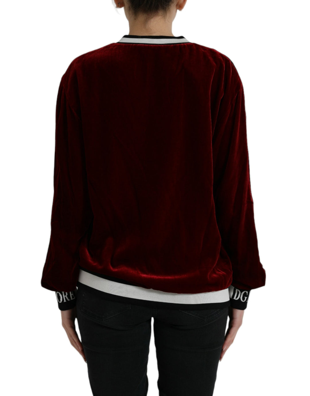 Women’s Dolce &amp; Gabbana Bordeaux Velvet Round Neck Pullover Sweater
