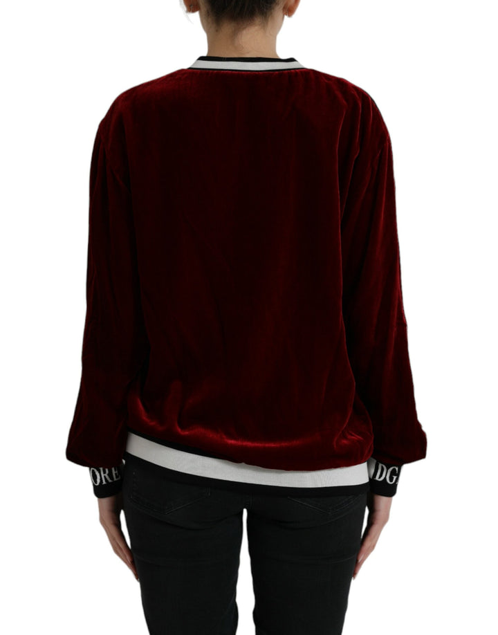 Women’s Dolce &amp; Gabbana Bordeaux Velvet Round Neck Pullover Sweater