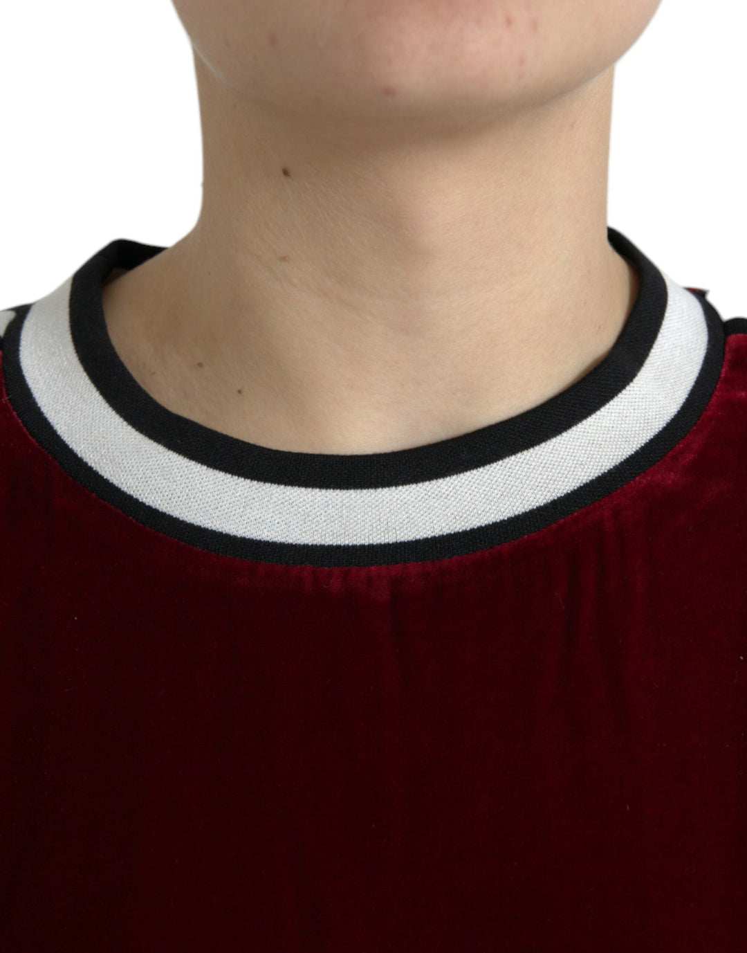 Women’s Dolce &amp; Gabbana Bordeaux Velvet Round Neck Pullover Sweater